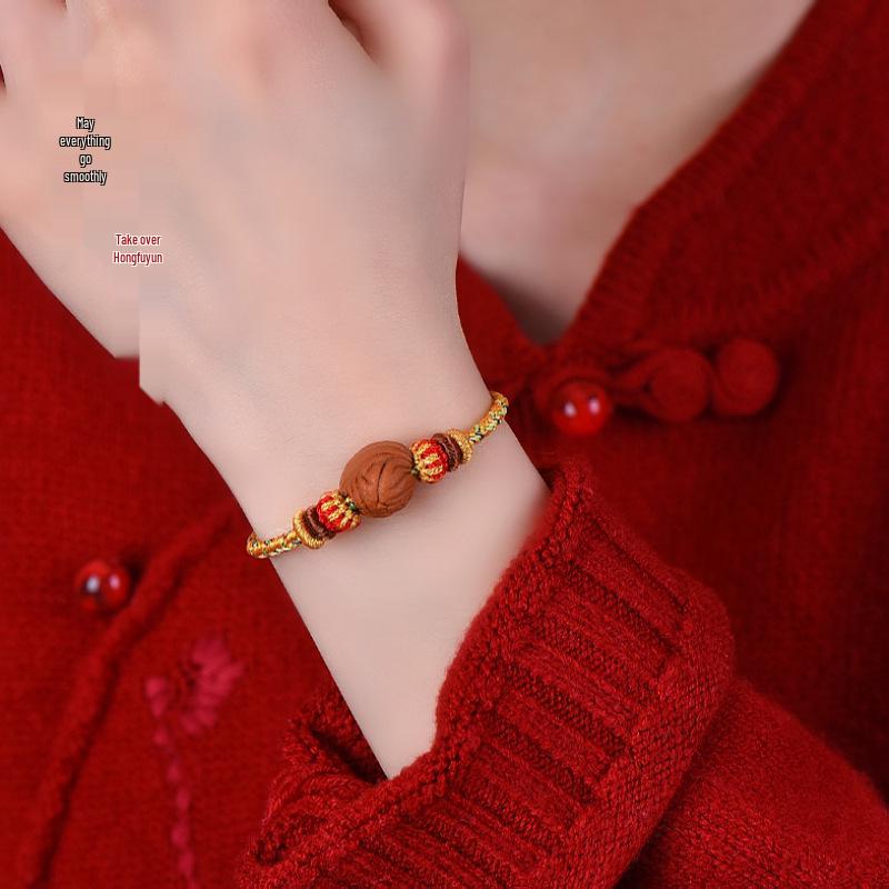 Zodiac Buddha Peach Wood Bracelet - Red String Hand Rope for Men and Women, Perfect Gift for Best Friends.
