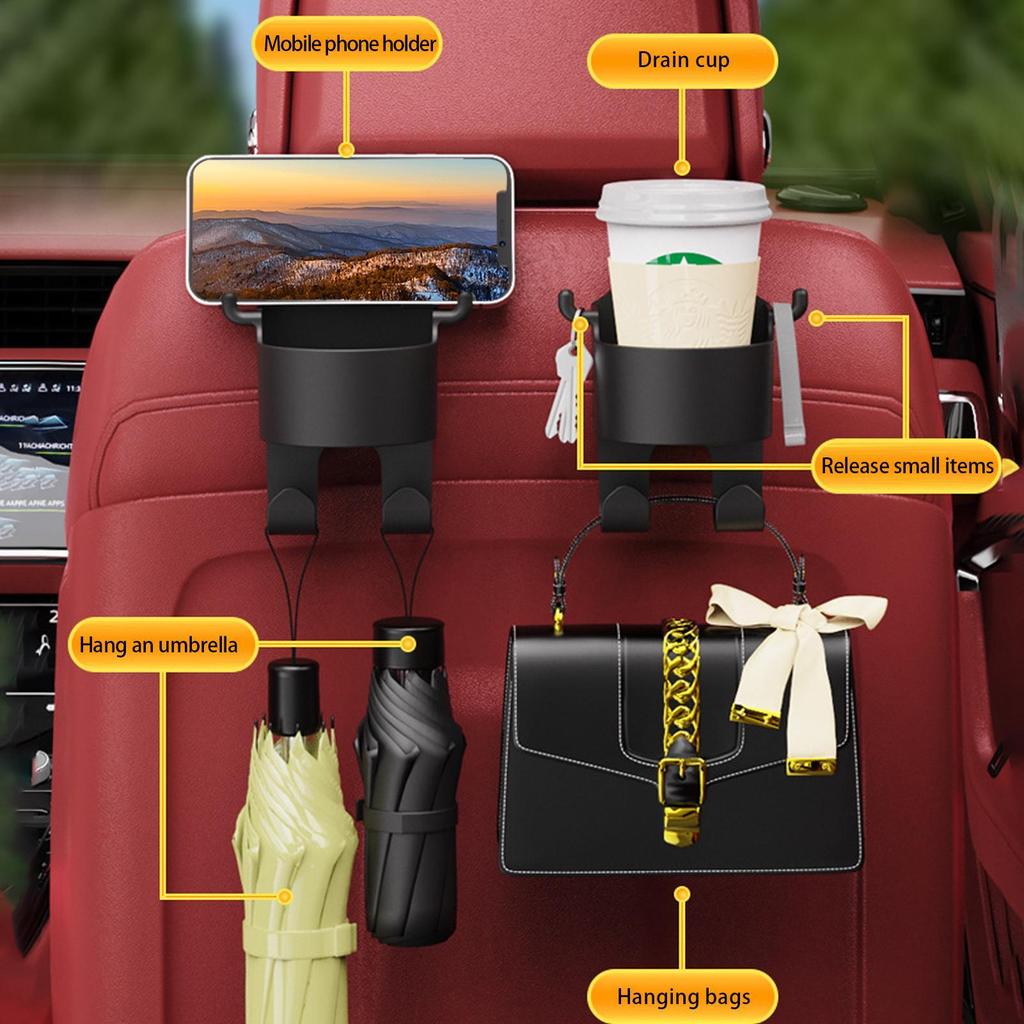 Car Seat Cup Holder Headrest Hook Hanger Cup Phone Holder Storage Box Organizer For Handbag Universal Car Interior Accessories