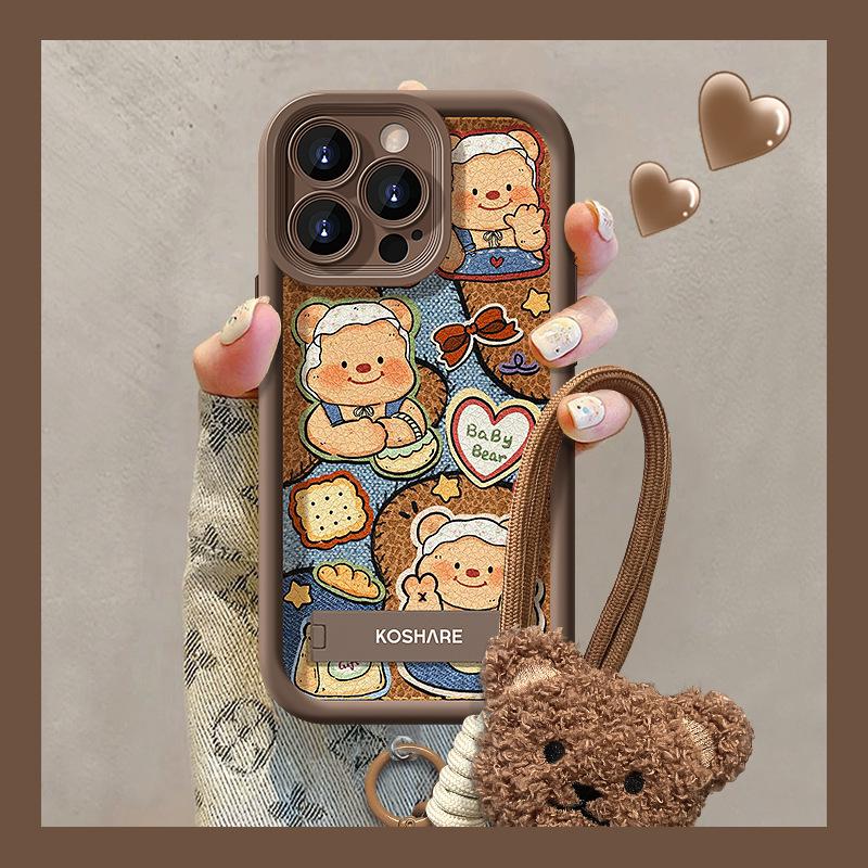 Butter Bear Bracket Plush Lanyard Suitable for Apple 11PRO Mobile Phone Case 11 Lambskin 11 Silicone Anti-drop 1/1