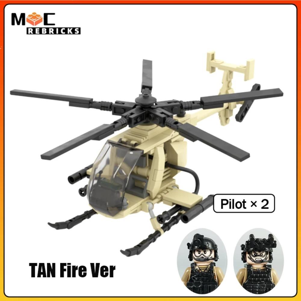 WW II Military Series New MH-6 Little Bird Helicopters With Soldies MOC Building Blocks Airplane Display Stand Bricks Toys Gifts