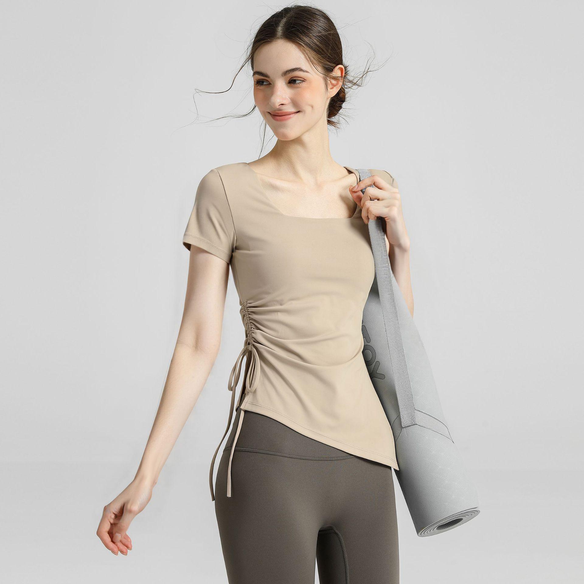 2026 Spring/Summer Women s Cinched Waist Short Sleeve Pleated Yoga & Running Top S [Up to 100 jin]