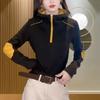 Fashionable Women's Hooded Color Block Pullover Coat with Zipper Simple