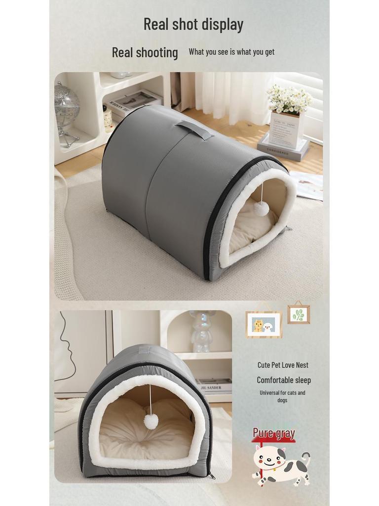 Four Seasons Washable Pet Bed: Winter Warmth for Cats & Dogs, Indoor/Outdoor Use, Cozy Villa Design, Dog House & Mattress