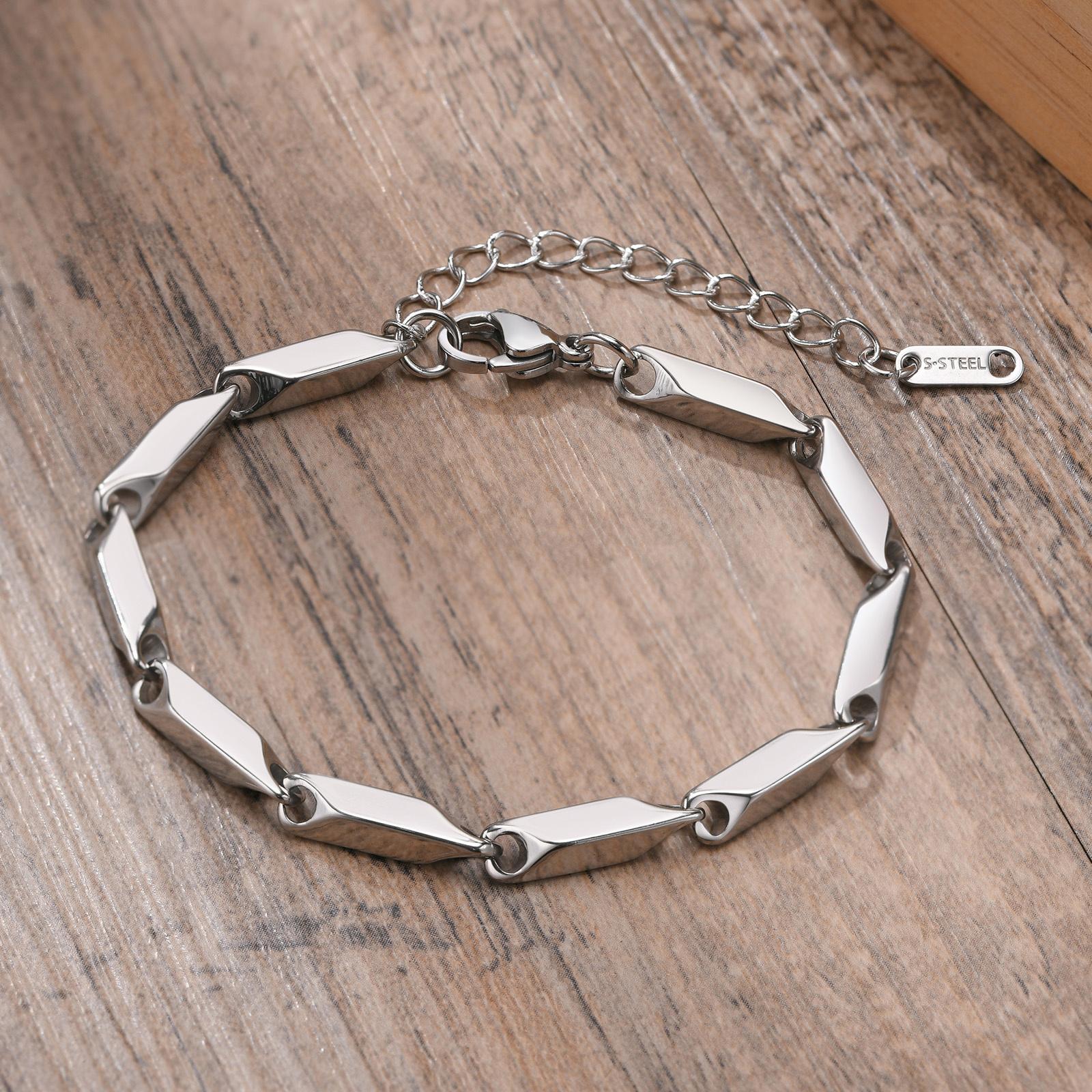 Vnox Mens Geometric Rhombus Chain Bracelet,Casual Stainless Steel Metal Links Wristband, Length Adjustable