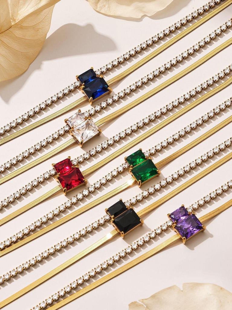 European Luxury Zircon Blade Chain Bracelet, 18k Gold-Plated Stainless Steel