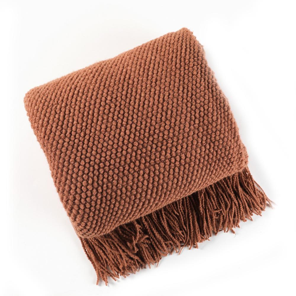 Nordic-style sofa throw blanket, office nap blanket, fringed knitted wool casual air conditioning thin blanket