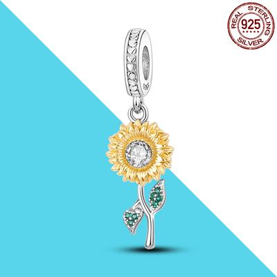 100% Real 925 Silver Sunflower Dangle Charms Fit Original Charm Bracelet Diy Jewelry Gift for Friend Lover