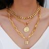 European and American New Fashion High-end Simple Necklace Set OT Buckle Relief Disc Pendant Retro Cuban Necklace