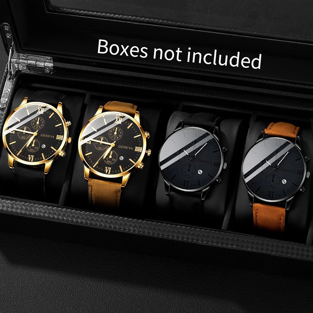 4-Piece Men S Pu Watch Set Men S Fashion Quartz Pointer Watch