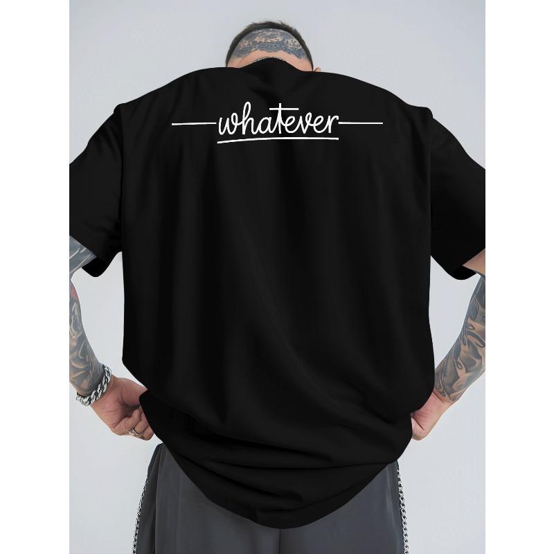 Men'S Oversized "Whatever" Pattern T-Shirt,Summer Casual Outdoor Sports , Breathable Crew Neck Loose Style, Fashion Lightweight Durable Trendy Top