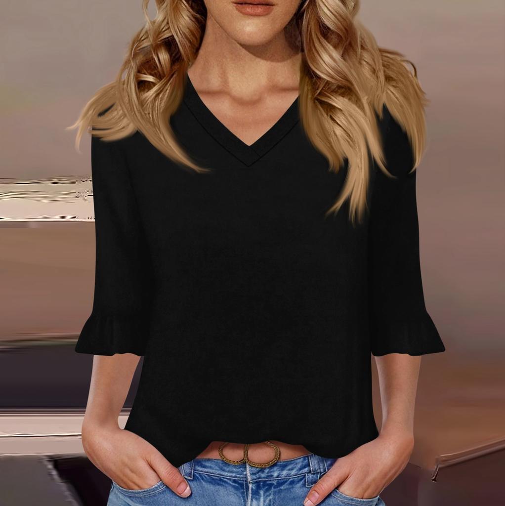 Women's Casual 3/4 Sleeve Tops V-Neck T-Shirt Tops