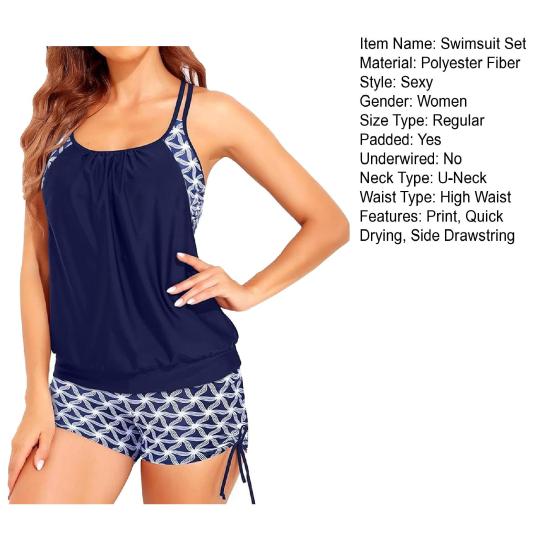 2Pcs/Set Women Swimsuit Set Double Tying Vest Leopard Print High Waist Shorts Set Beach Pool Bikini Set