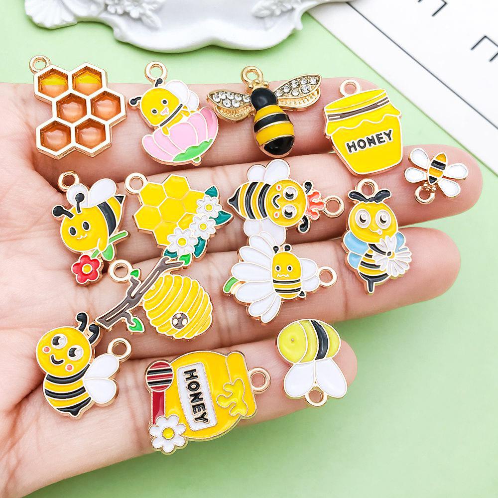 Set of 20 Yellow Enamel Bee and Beehive Pendants for DIY Bracelets and Necklaces