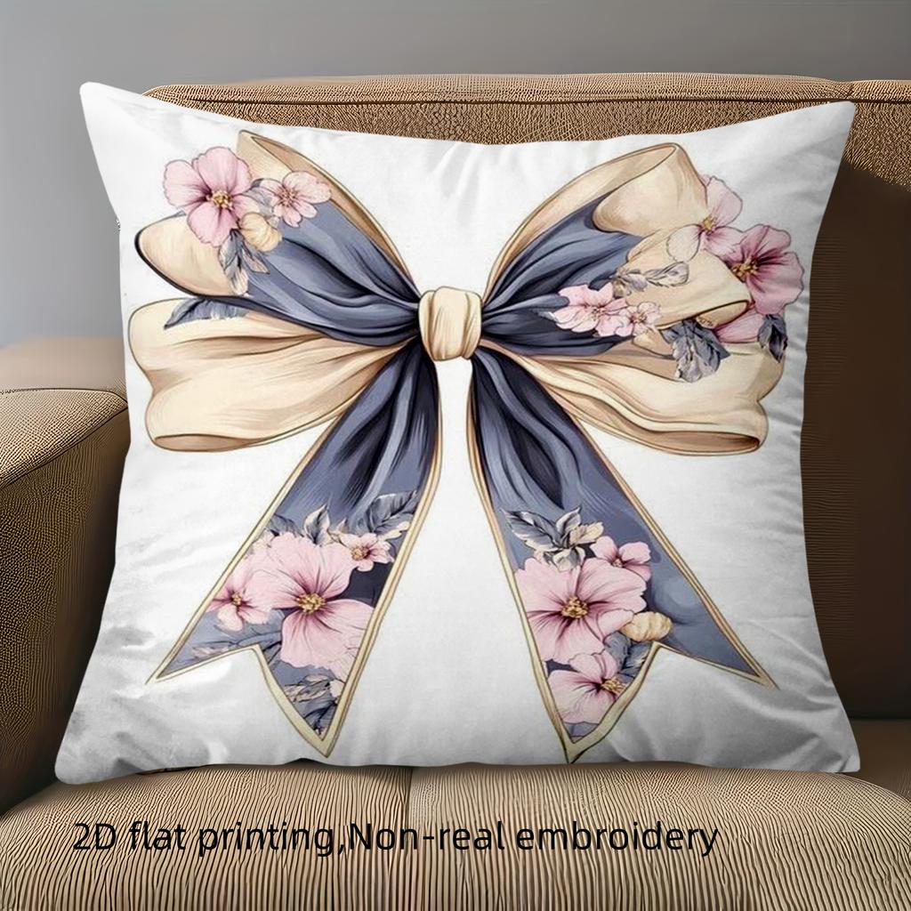1 Pezzo Copricuscini Decorativi Bianchi con Fantasia Floreale e Fiocchi, Federa in Poliestere per Cuscino, Copricuscino Decorativo per Divano, Cuscino da Testiera