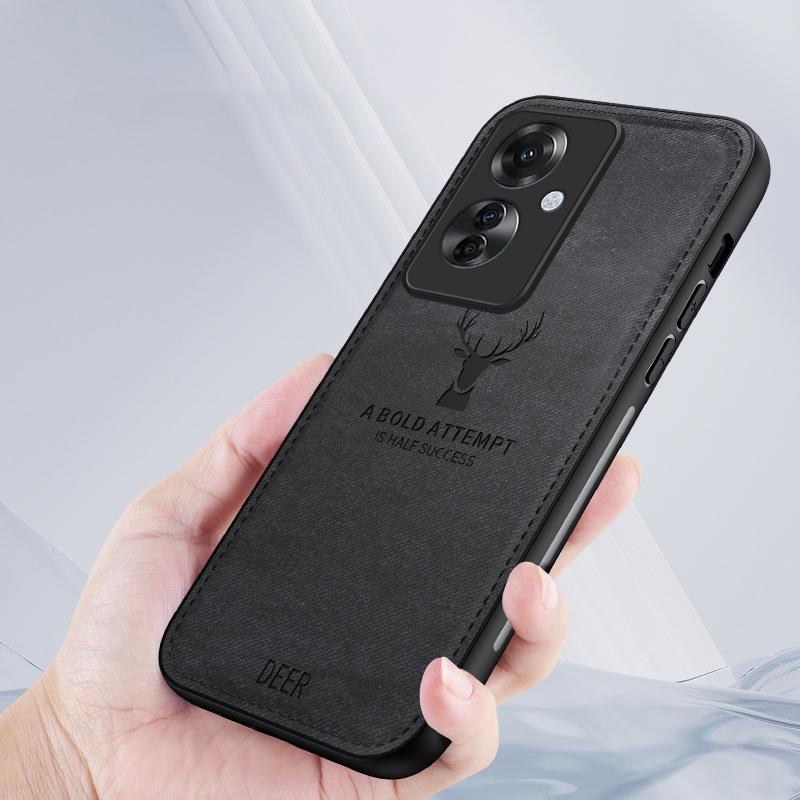 

For Oppo Reno11 F 5G Case Deer Pattern Cloth Texture Leather+PC+TPU Phone Cover Black