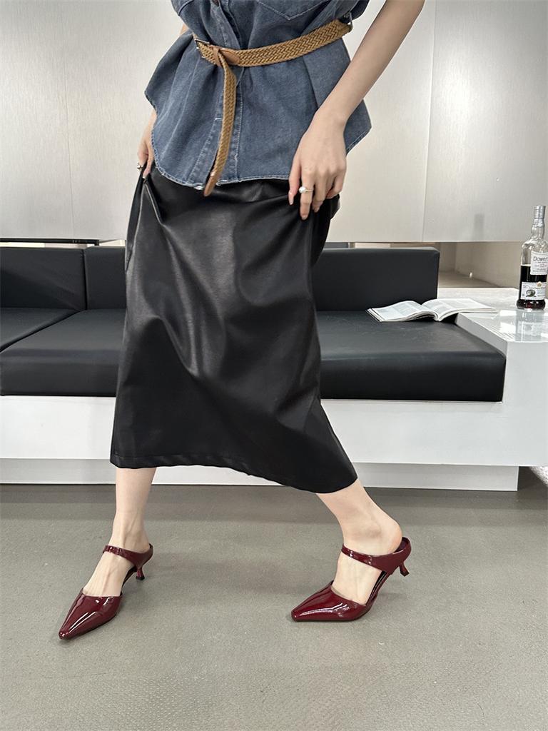 New pointed mid-heel shoes bag head half slippers women wear high-heeled single shoes cool slippers