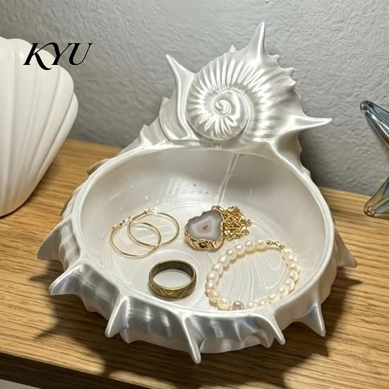 Conch Shape Jewelry Plate 3D Printed Tray, Sea Snail Dish Bowl for Organizing Necklaces Earrings, Decorative Ocean Theme Desk Organizer EarringsHolder