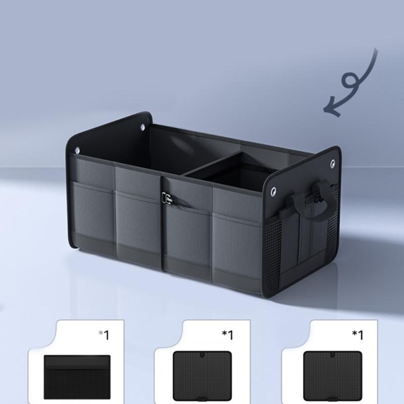 Car Storage Box SUV Cargo Storage Container Storage Tool with Mesh Pocket Car Trunk Organizer Collapsible Auto Accessory