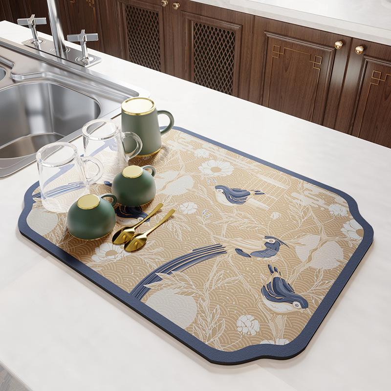 Classical Style Diatom Mud Absorbent Mat Tea Table Insulated Coaster Home Restaurant Kitchen Drain Mat