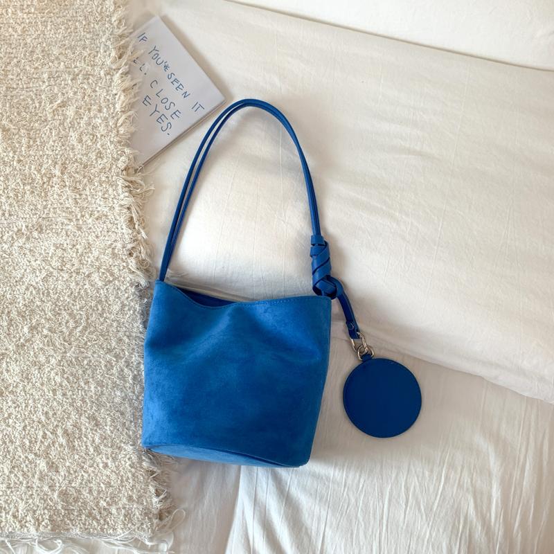 

Multicolored 2-IN-1 Shoulder Bucket Bags For Women Faux Suede Big Capacity Shopper Totes Casual Street Lightweight Handbags 2026 25x19x16cm синий