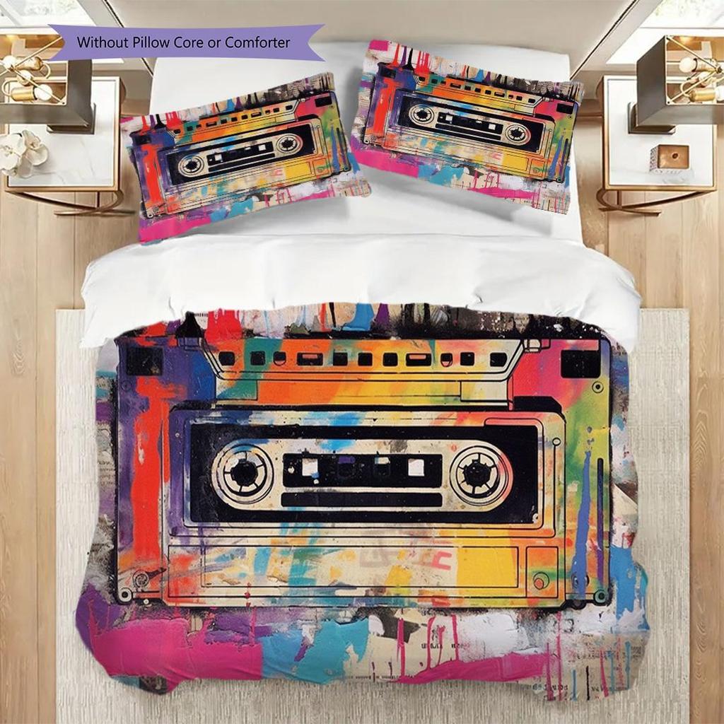 1PC Music, guitar Theme Bedding Quilt Set Quilt Cover Pillowcase Home Decoration Birthday Gift (1 * duvet cover + 2 * pillowcase, without core)
