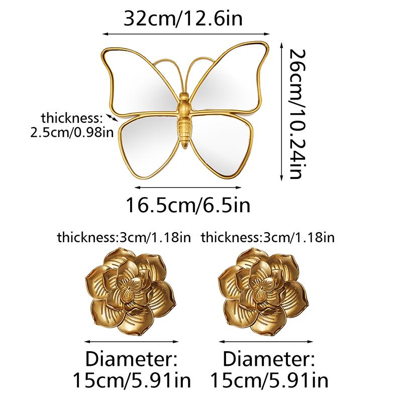 

3шт настенный декор винтажная скульптура статуя гостиная бабочка зеркало цветы наборы наружное использование настенное украшение европейский золотой
