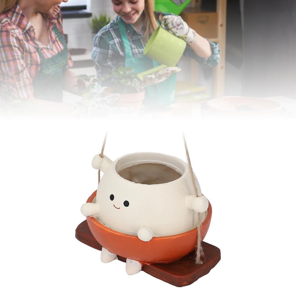 Swing Face Planter Pot Hanging Resin Garden Decor Cute Cartoon Swinging Flower Head Planters for Indoor Outdoor Plants