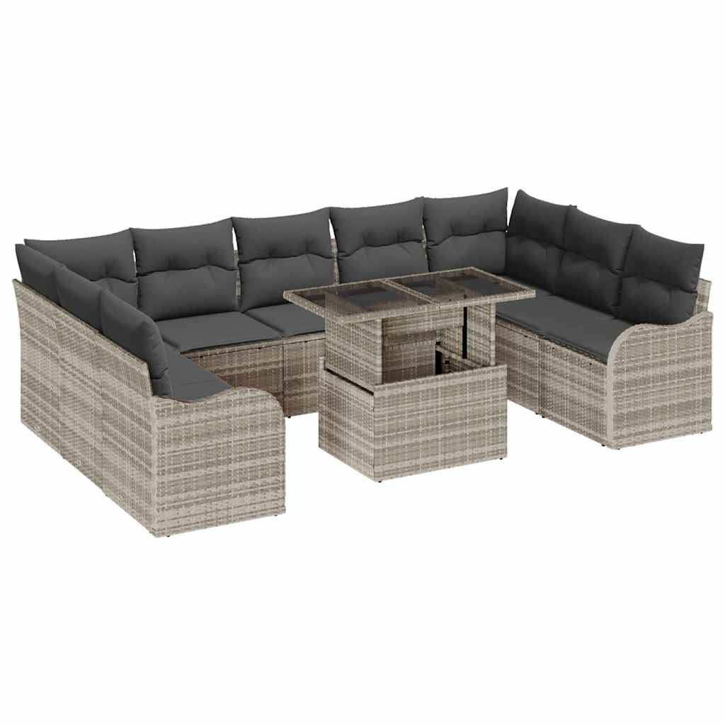 Garden Sofa Set with Cushions 10 Pcs Light Grey Poly Rattan