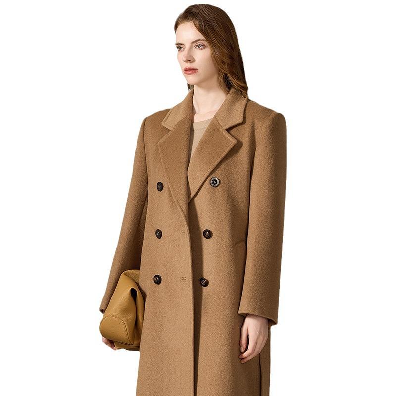 Women's 100% Camel Wool Winter Coat - Thickened, Warm & Straight Shoulder Design