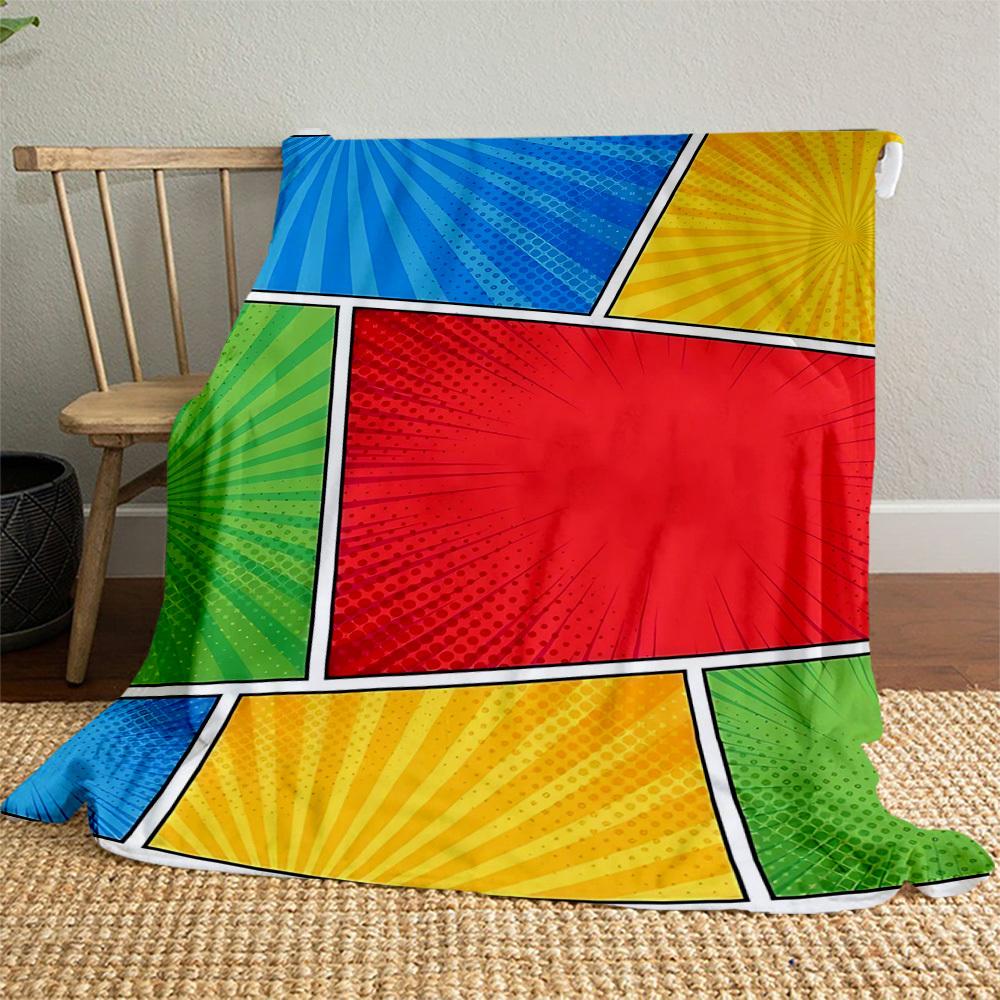 1PC Comics, backgroundOutdoor Flannel Blanket - Soft Plush Decor for Picnics, Camping, Bedroom, Playroom, Office, or Lunch Break 1278A