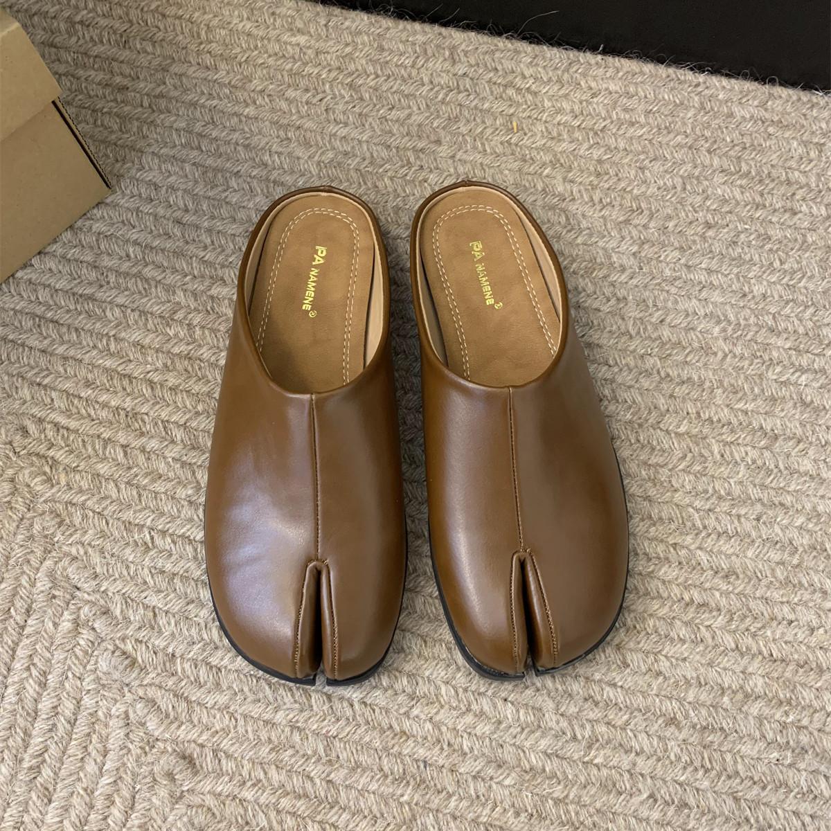 

Bailamos Brand New Women Slippers Fashion Split Toe Shallow Slip On Mules Shoes Soft Flats Outdoor Casual Slides Mujer 35