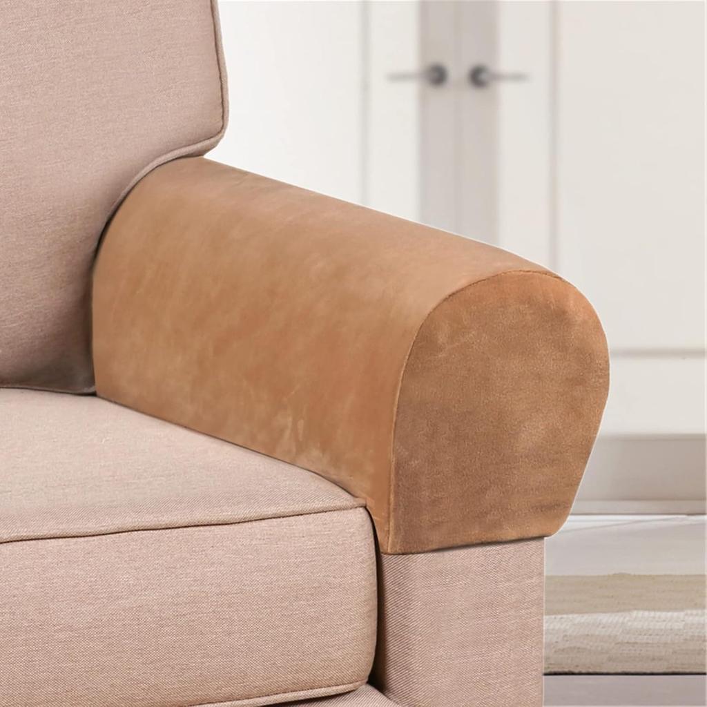 2er-Pack Samt Stretch Armlehnenbezüge - Rutschfeste Sofa Sesselbezüge, Weiche Elastische Armschoner für Wohnzimmer Couch, Bürostuhl, Sessel