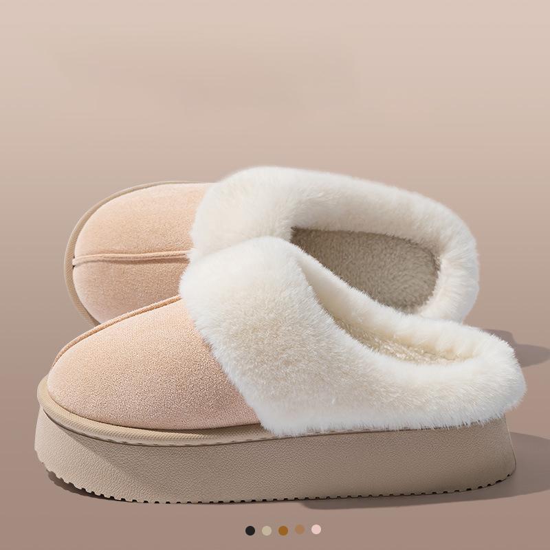 Plush Slippers 4cm Platform Sole Non-Slip Indoor Outdoor Warm House Shoes Unisex Winter Home Comfort Fur Lined