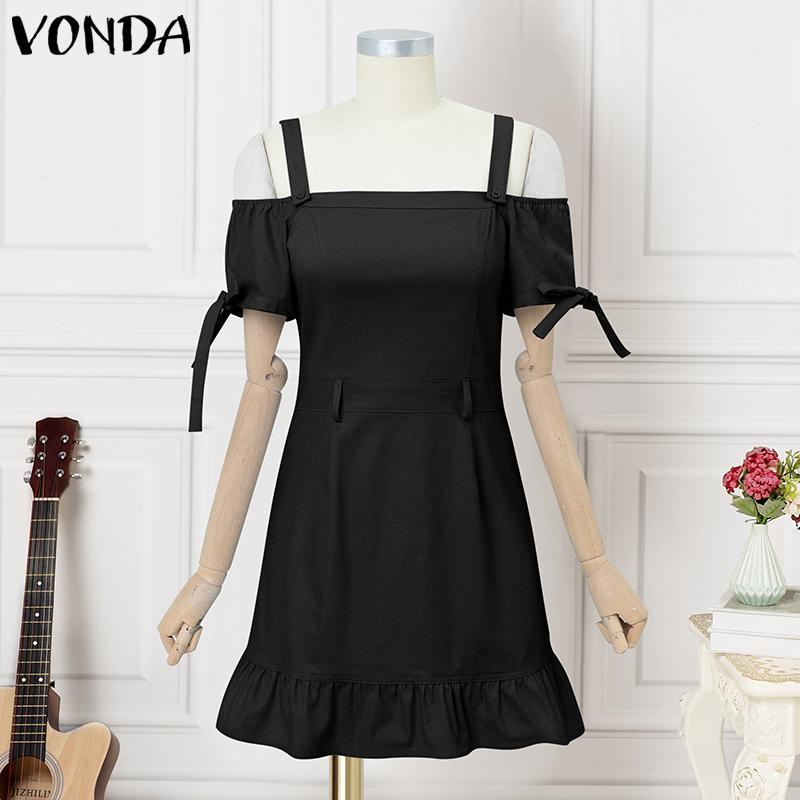 

VONDA Летнее женское повседневное платье А-силуэта с открытыми плечами и рукавами-бретельками и бантом 3XL чёрный