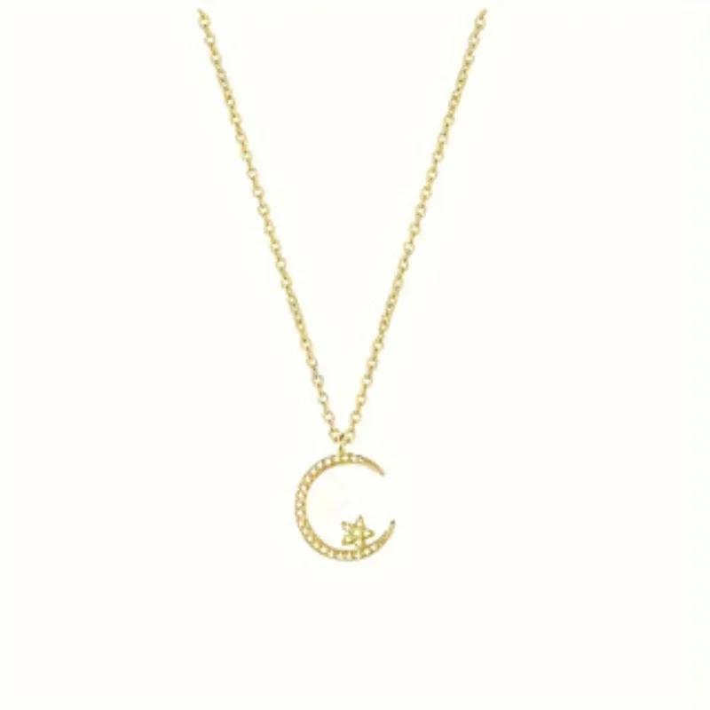 Shiny Star Moon Pendant Necklace, Women's Sparkling Exquisite Clavicle Chain, Unique Design Luxury Jewelry Gift for Girlfriend