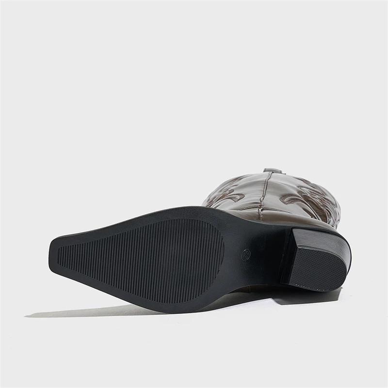 Eilyken Autumn Winter Vintage Embroidery Pointed Toe Women Knee-High Boots Fashion Low Heels Shoes Long Botas De Mujer