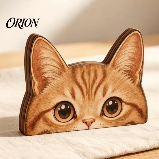 Healing Cat Desk Companions Peeking Orange Wooden Figurine, Cute Head Decoration, Handmade Decorative Pieces for Tabletop Natural Wood Ornament, Gift