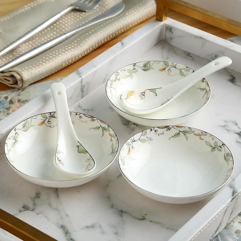 4pcs, bone china decorative rice spoons, gold bordered decor, ceramic japanese kitchen tool accessories, coffee dessert scoop