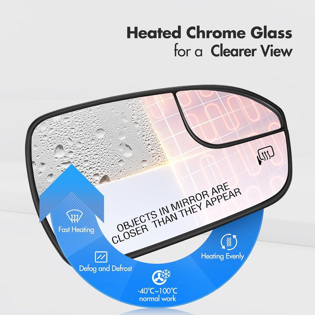 Passenger Side Mirror Replacement For Ford Fusion 2013 2014 2015 2016 2017 2018  , Right Side Exterior Mirror Glass, Heated, Chrome Convex Mirror