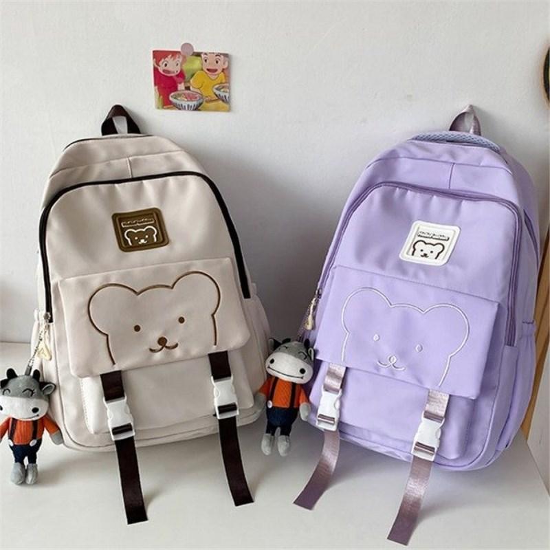 Schoolbag Korean version large capacity trend simple fashion cute bear middle and high school students durable backpack