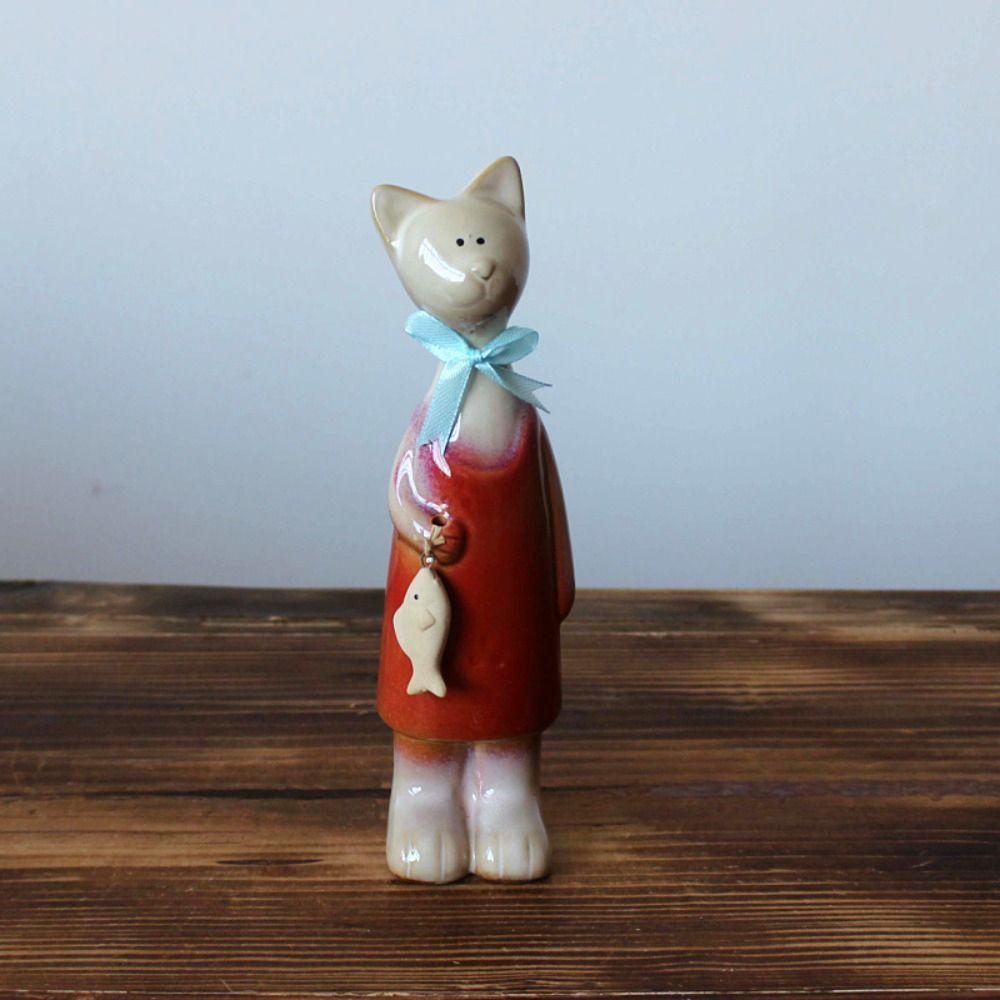 2pcs Modern Cat Figurines Ceramic Miniatures Sculpture Creative Animal Art Statues  Prop