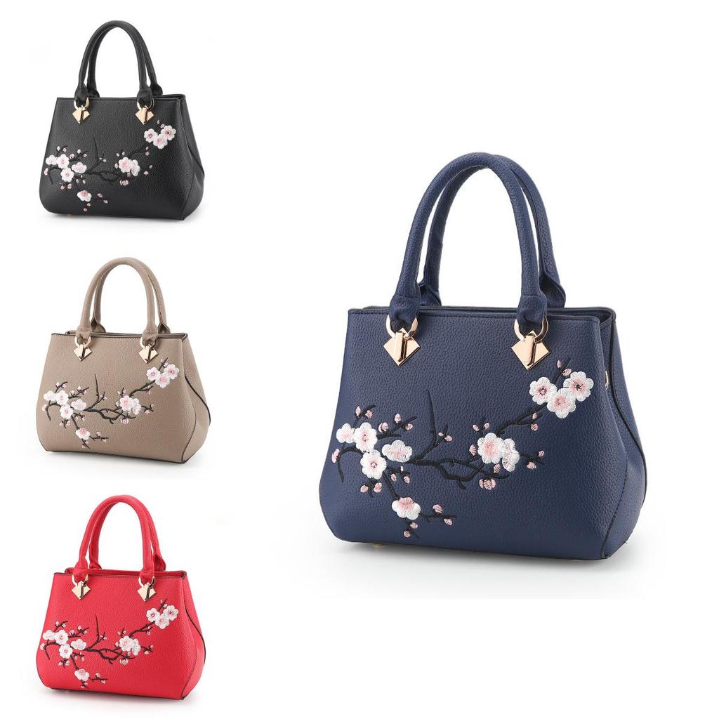 Womens Business Casual Shoulder Bag With Flower Embroidery Design And Organizer Storage