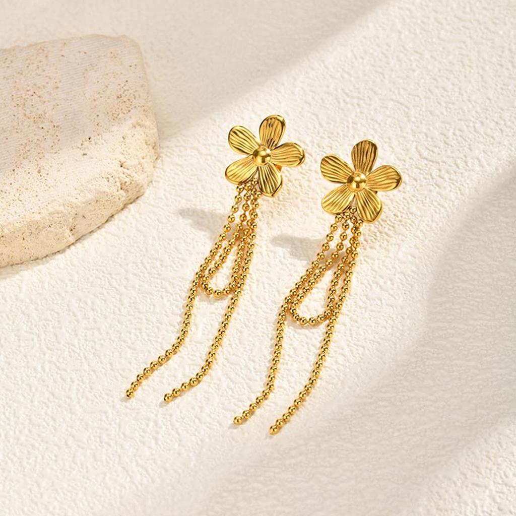 Gold Color Flower Tassel Earrings for Women Stainless Steel Starfish Tassel Earrings 2026 New Trendy Party Jewelry Gift