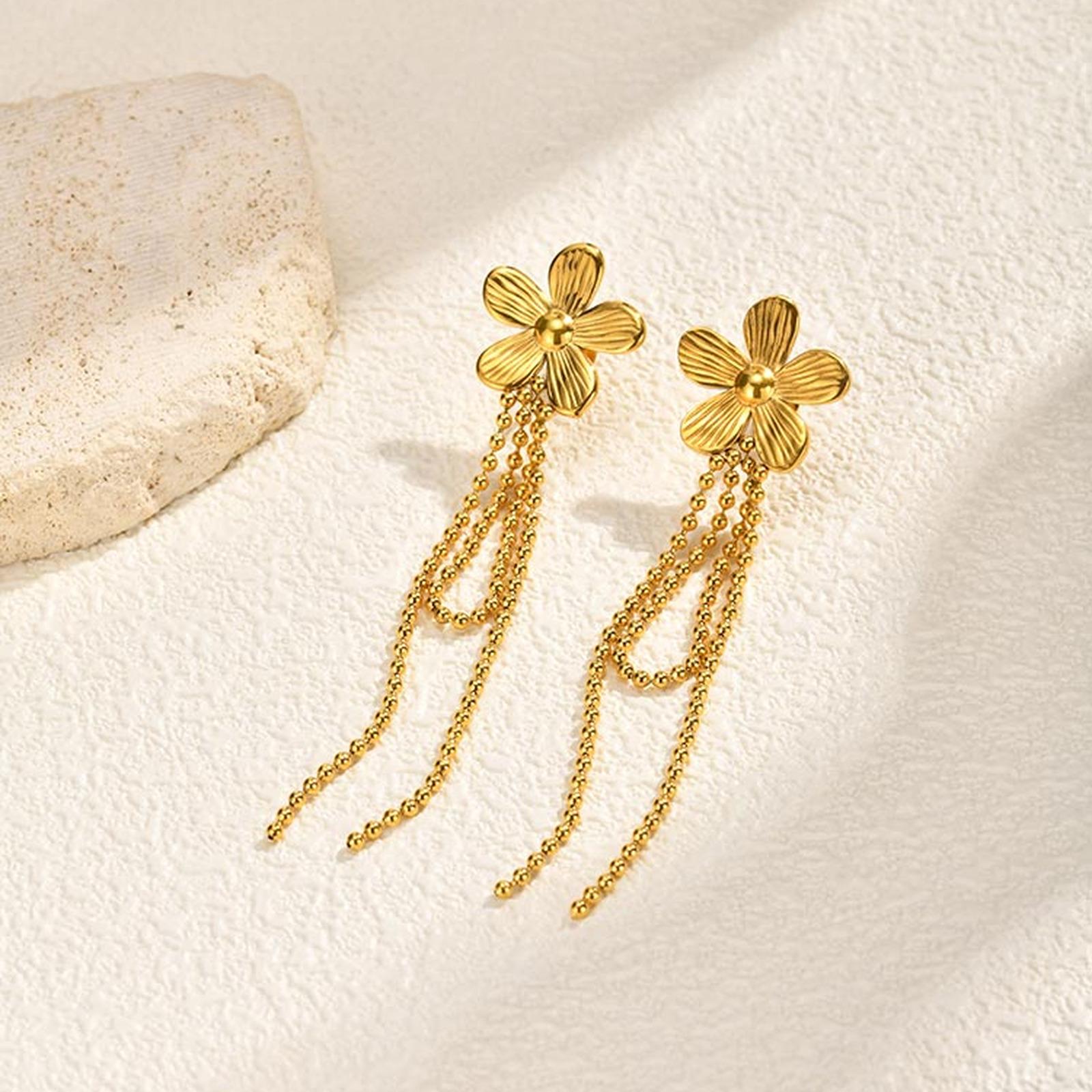 Gold Color Flower Tassel Earrings for Women Stainless Steel Starfish Tassel Earrings 2026 New Trendy Party Jewelry Gift