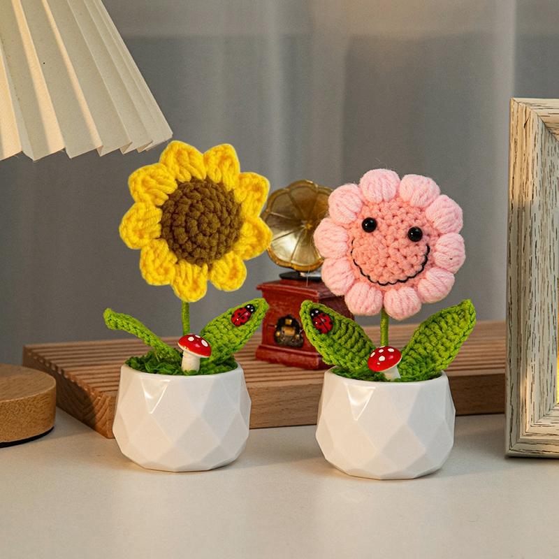 Tournesol Fleur Crochet Fleurs Artificielles Tissées à la Main Fini Girasol Crochet Plantes Cadeaux Invités Mariage Décoration de Bureau