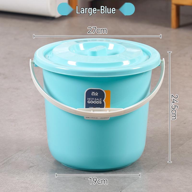 Portable Round Plastic Bucket with Lid - Thickened for Household Use, Storage, Cleaning, and Children's Beach Fun
