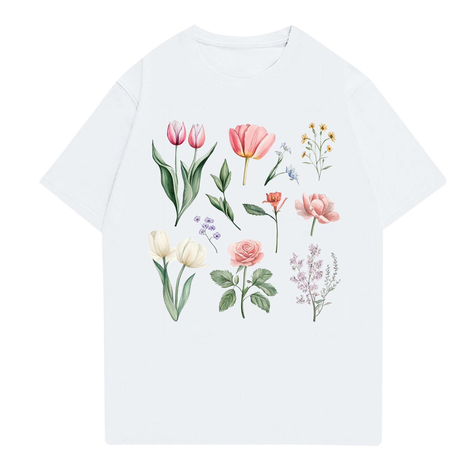 

Жіноча модна повсякденна футболка з принтом і круглим вирізом з короткими рукавами Топ Футболка Топ XL білий