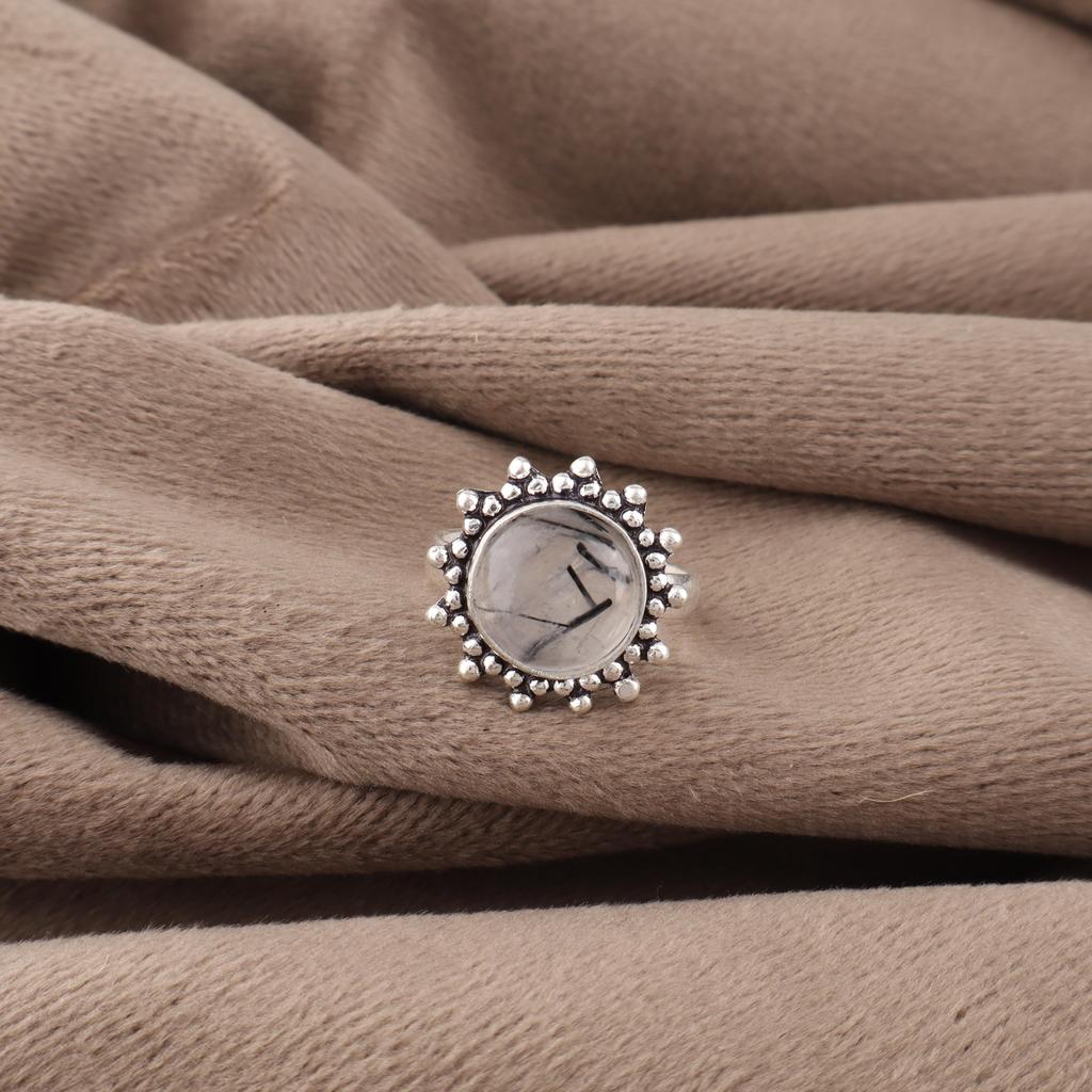 Black Rutile Gemstone Jewelry, 925 Sterling Silver Ring, Beautiful Silver Jewelry, Handmade Bohemian Ring For Wedding Gift