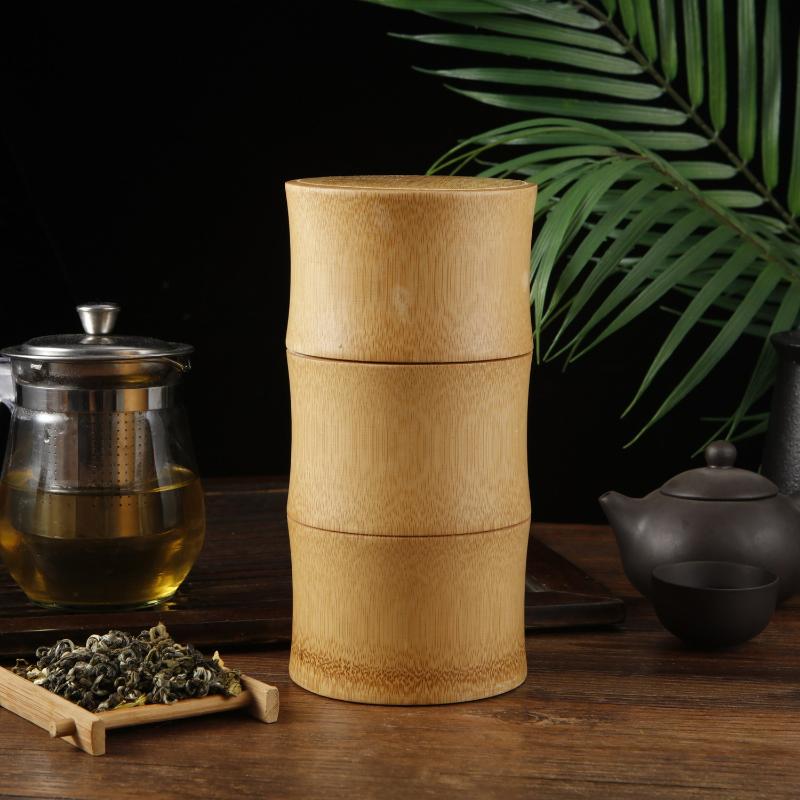 Natural Handmade Bamboo Tea Canister Food Storage Box Seal Kitchen Storage Jars Portable Tea Coffee Beans Spice Jar Organizer