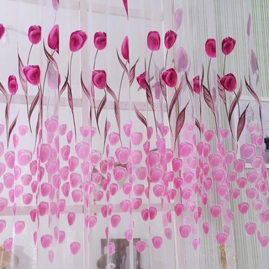 

Романтическая вуаль с принтом тюльпана, прозрачная занавеска, драпировка, перегородка для дверного окна